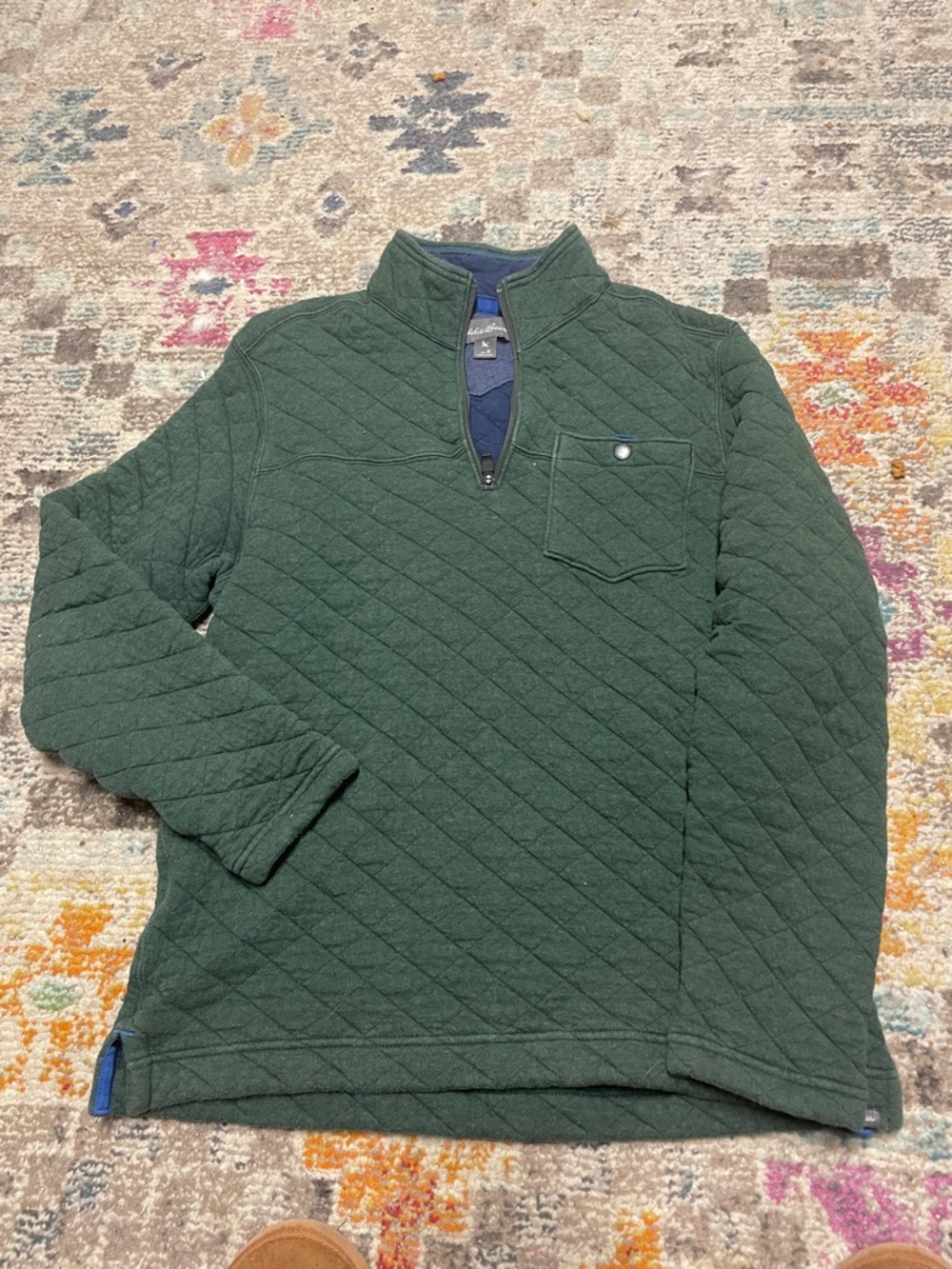 Eddie Bauer Quilted Green Half-Zip Pullover